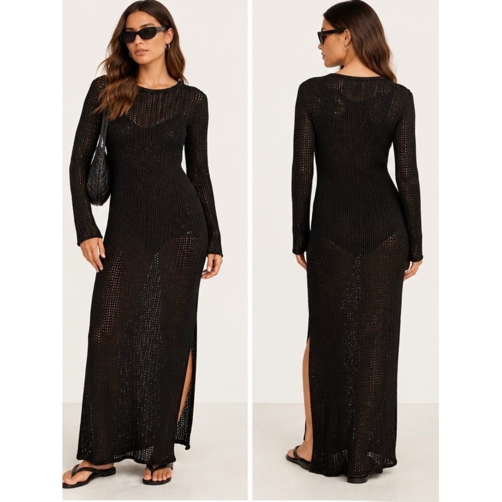 DISSH Black Crochet Knit Maxi Dress – Small